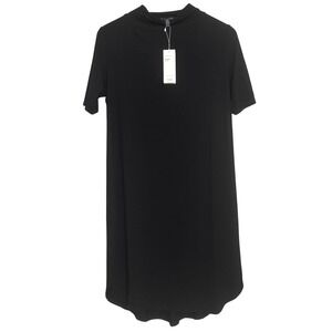 Eileen‎ Fisher Petite Black Drape Knee Length Dress - Viscose Jersey M NWT